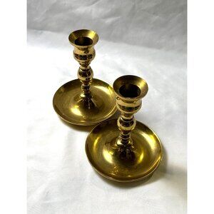 Vintage Brass Candlestick Holders Pair 5.5 Marked "W" Holiday Religious Decor